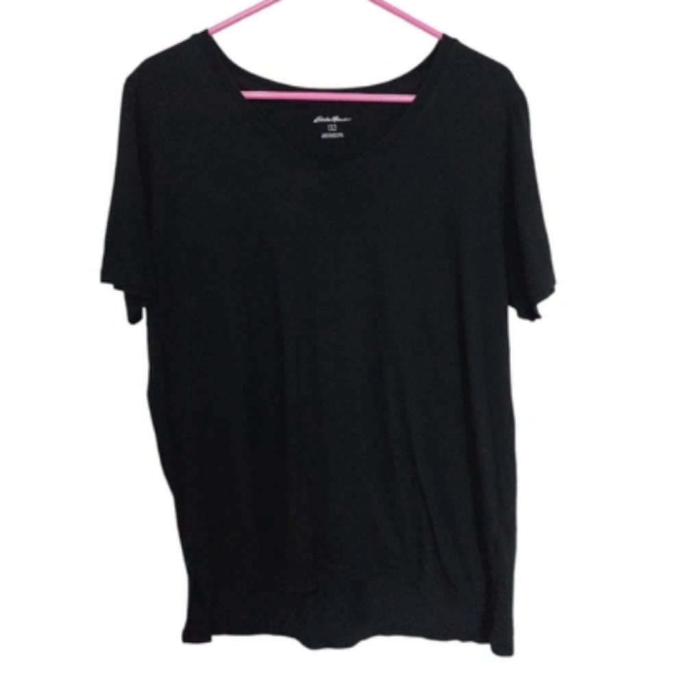 Eddie Bauer V Neck Black Tshirt size Womans Large Normcore Minimalist